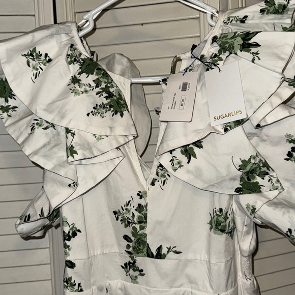 Sugarlips White and Green Floral Midi Dress - Picture 6 of 6